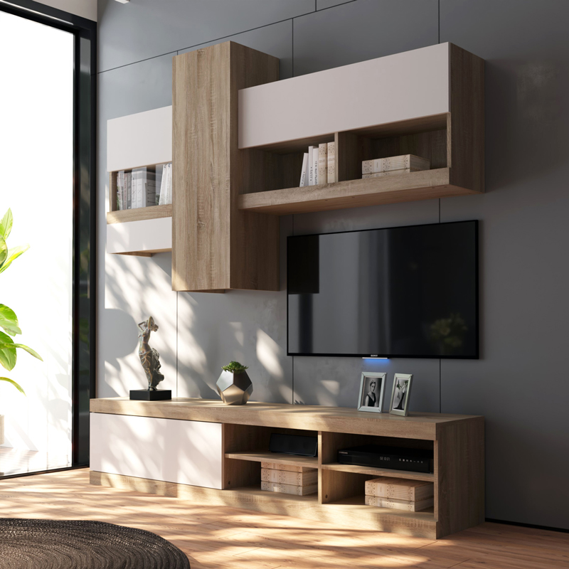 Σύνθετο σαλονιού Torania sonoma-λευκό 185x37x145εκ