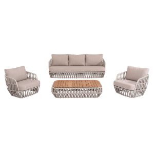 ΣΕΤ ΣΑΛΟΝΙ ΕΞ.ΧΩΡΟΥ 4ΤΜΧ SABO ΜΠΕΖ OLEFIN & P.E.ΣΧΟΙΝΙ-ΚΡΕΜ ΑΛΟΥΜ.-ΞΥΛΟ TEAK