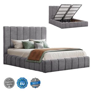 ΚΡΕΒΑΤΙ REMO ΜΕ ΑΠΟΘΗΚΕΥΤΙΚΟ ΧΩΡΟ ΥΦΑΣΜΑ TEDDY ΓΚΡΙ-ΓΙΑ ΣΤΡΩΜΑ 160x200εκ