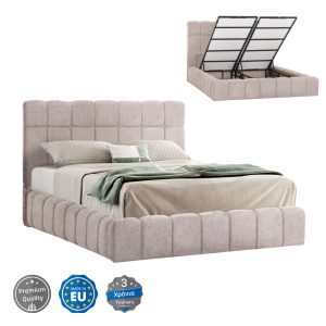 ΚΡΕΒΑΤΙ RAMON ΜΕ ΑΠΟΘ. ΧΩΡΟ ΥΦΑΣΜΑ TEDDY ΜΠΕΖ-ΓΙΑ ΣΤΡΩΜΑ 160x200εκ