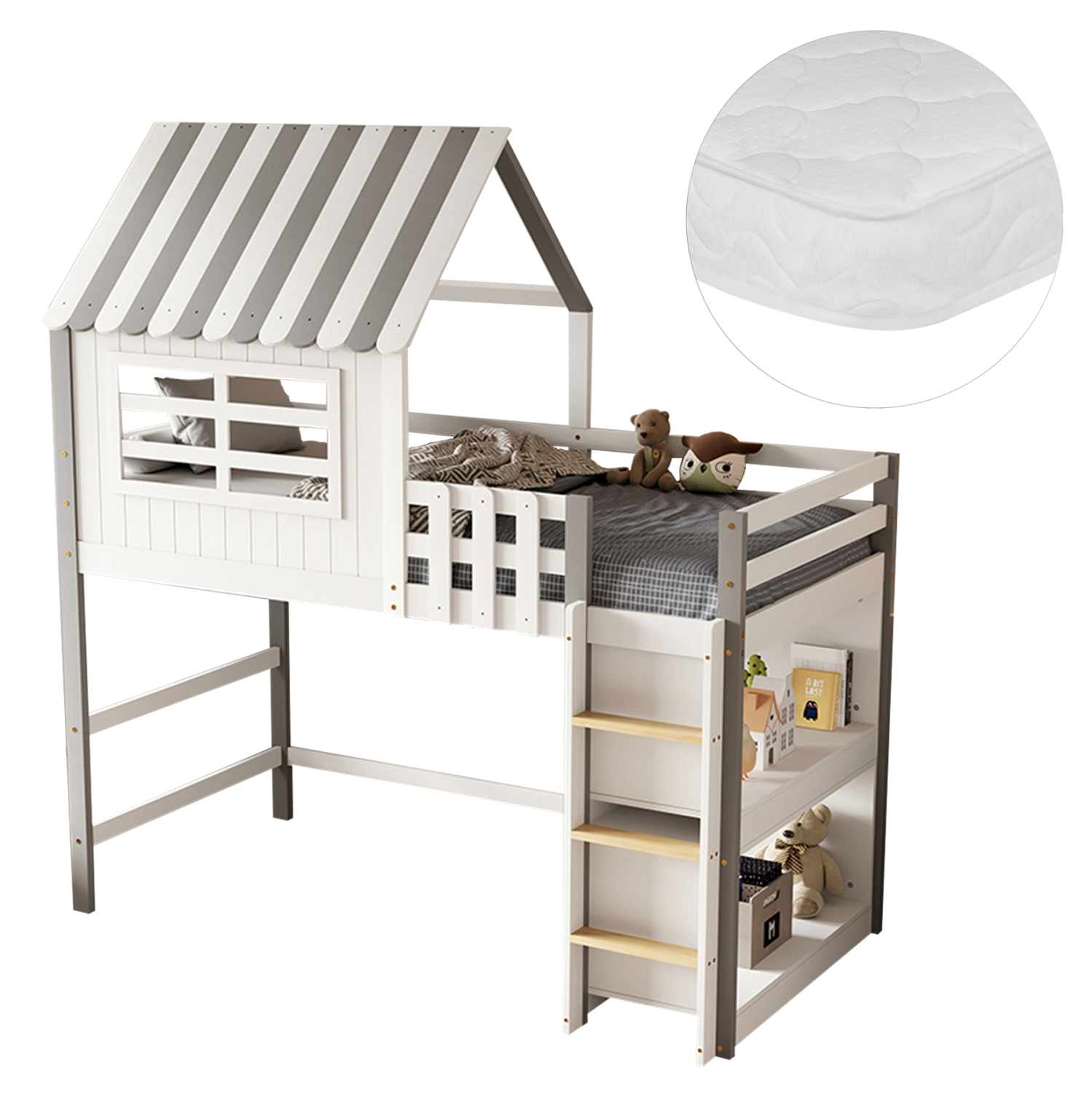 ΚΟΥΚΕΤΑ ΠΑΙΔΙΚΗ ΜΕ ΡΑΦΙΑ HOMI ΞΥΛΟ ΠΕΥΚΟΥ ΛΕΥΚΟ/ΓΚΡΙ--ΜΕ ΣΤΡΩΜΑ 90x190εκ