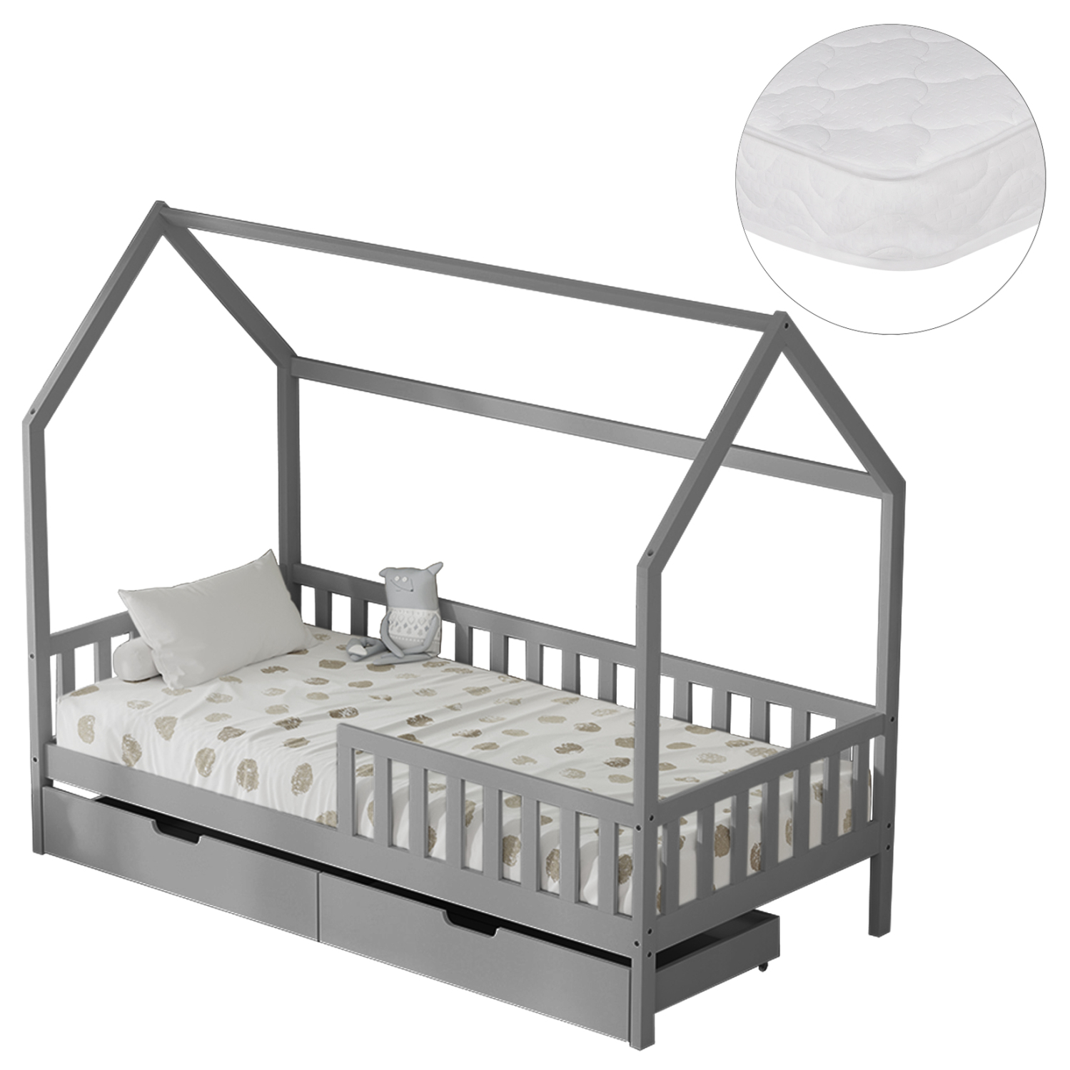 ΚΡΕΒΑΤΙ ΠΑΙΔΙΚΟ ΜΕ ΣΥΡΤΑΡΙΑ PHYLLIS ΞΥΛΟ ΠΕΥΚΟΥ ΓΚΡΙ--ΜΕ ΣΤΡΩΜΑ 90x190εκ