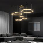 kelvo® LEXAGON KLV- Κρεμαστό Φωτιστικό Οροφής LED 120W 12000lm 200° AC 220-240V IP20 Ρυθμιζόμενο Λευκό CCT με Χειριστήριο από 2700K έως 6000K Dimmable - Lumileds SMD Chip - Χρυσό Πλατίνα - Μ110 x Π90 x Υ110cm