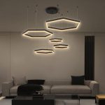 kelvo® LEXAGON KLV- Κρεμαστό Φωτιστικό Οροφής LED 120W 12000lm 200° AC 220-240V IP20 Ρυθμιζόμενο Λευκό CCT με Χειριστήριο από 2700K έως 6000K Dimmable - Lumileds SMD Chip - Μαύρο Ματ - Μ110 x Π90 x Υ110cm