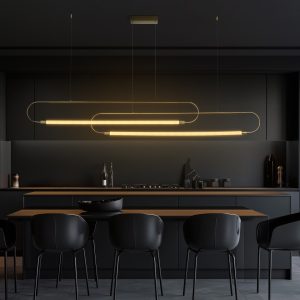 kelvo® GLOW KLV- Κρεμαστό Φωτιστικό Οροφής LED 28W 2800lm 360° AC 220-240V IP20 Ρυθμιζόμενο Λευκό CCT με Χειριστήριο από 2700K έως 6000K Dimmable - Lumileds SMD Chip - Χρυσό Πλατίνα - Μ167 x Π7 x Υ24cm