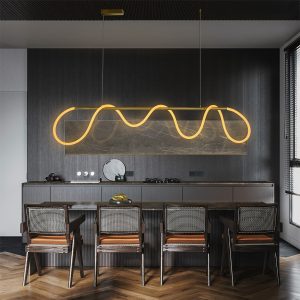 kelvo® GLOW KLV- Κρεμαστό Φωτιστικό Οροφής LED 45W 4500lm 360° AC 220-240V IP20 Ρυθμιζόμενο Λευκό CCT με Χειριστήριο από 2700K έως 6000K Dimmable - Lumileds SMD Chip - Χρυσό Πλατίνα - Μ180 x Π30 x Υ40cm