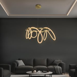 kelvo® GLOW KLV- Κρεμαστό Φωτιστικό Οροφής LED 69W 6900lm 360° AC 220-240V IP20 Ρυθμιζόμενο Λευκό CCT με Χειριστήριο από 2700K έως 6000K Dimmable - Lumileds SMD Chip - Χρυσό Πλατίνα - Μ100 x Π100 x Υ40cm