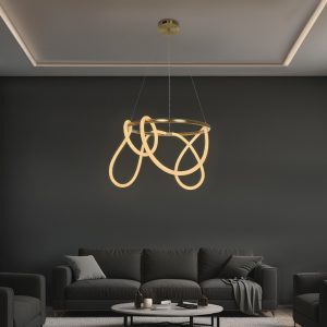 kelvo® GLOW KLV- Κρεμαστό Φωτιστικό Οροφής LED 58W 5800lm 360° AC 220-240V IP20 Ρυθμιζόμενο Λευκό CCT με Χειριστήριο από 2700K έως 6000K Dimmable - Lumileds SMD Chip - Χρυσό Πλατίνα - Μ80 x Π80 x Υ40cm