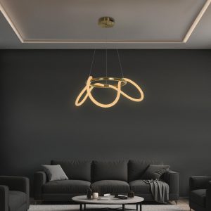 kelvo® GLOW KLV- Κρεμαστό Φωτιστικό Οροφής LED 36W 3600lm 360° AC 220-240V IP20 Ρυθμιζόμενο Λευκό CCT με Χειριστήριο από 2700K έως 6000K Dimmable - Lumileds SMD Chip - Χρυσό Πλατίνα - Μ70 x Π70 x Υ40cm