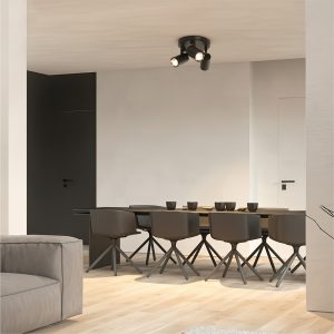 kelvo® SPOTA KLV- Κινούμενο Φωτιστικό Σποτ Οροφής για 3 Λάμπες MR16 με Ντουί GU10 AC 220-240V IP20 - Μαύρο Ματ - Μ19 x Π19 x Υ14cm