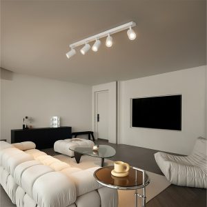 kelvo® SPOTA KLV- Κινούμενο Φωτιστικό Σποτ Οροφής για 5 Λάμπες MR16 με Ντουί GU10 AC 220-240V IP20 - Λευκό Ματ - Μ79.5 x Π6.3 x Υ14cm