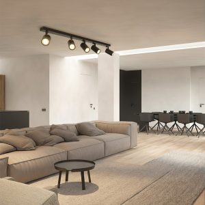 kelvo® SPOTA KLV- Κινούμενο Φωτιστικό Σποτ Οροφής για 5 Λάμπες MR16 με Ντουί GU10 AC 220-240V IP20 - Μαύρο Ματ - Μ79.5 x Π6.3 x Υ14cm