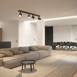 kelvo® SPOTA KLV- Κινούμενο Φωτιστικό Σποτ Οροφής για 4 Λάμπες MR16 με Ντουί GU10 AC 220-240V IP20 - Μαύρο Ματ - Μ64 x Π6 x Υ14cm