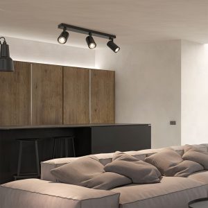 kelvo® SPOTA KLV- Κινούμενο Φωτιστικό Σποτ Οροφής για 3 Λάμπες MR16 με Ντουί GU10 AC 220-240V IP20 - Μαύρο Ματ - Μ48 x Π6.2 x Υ14cm