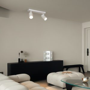 kelvo® SPOTA KLV- Κινούμενο Φωτιστικό Σποτ Οροφής για 2 Λάμπες MR16 με Ντουί GU10 AC 220-240V IP20 - Λευκό Ματ - Μ30 x Π6 x Υ14.5cm