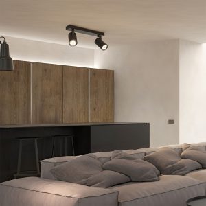 kelvo® SPOTA KLV- Κινούμενο Φωτιστικό Σποτ Οροφής για 2 Λάμπες MR16 με Ντουί GU10 AC 220-240V IP20 - Μαύρο Ματ - Μ30 x Π6 x Υ14.5cm