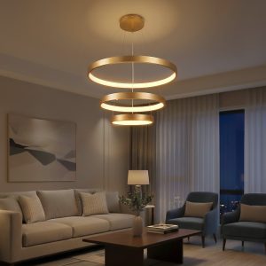 kelvo® NEMESIS KLV- Κρεμαστό Φωτιστικό Οροφής LED 100W 10000lm 180° AC 220-240V IP20 Ρυθμιζόμενο Λευκό CCT με Χειριστήριο από 2700K έως 6000K Dimmable - Lumileds SMD Chip - Χρυσό Πλατίνα - Μ60 x Π60 x Υ60cm