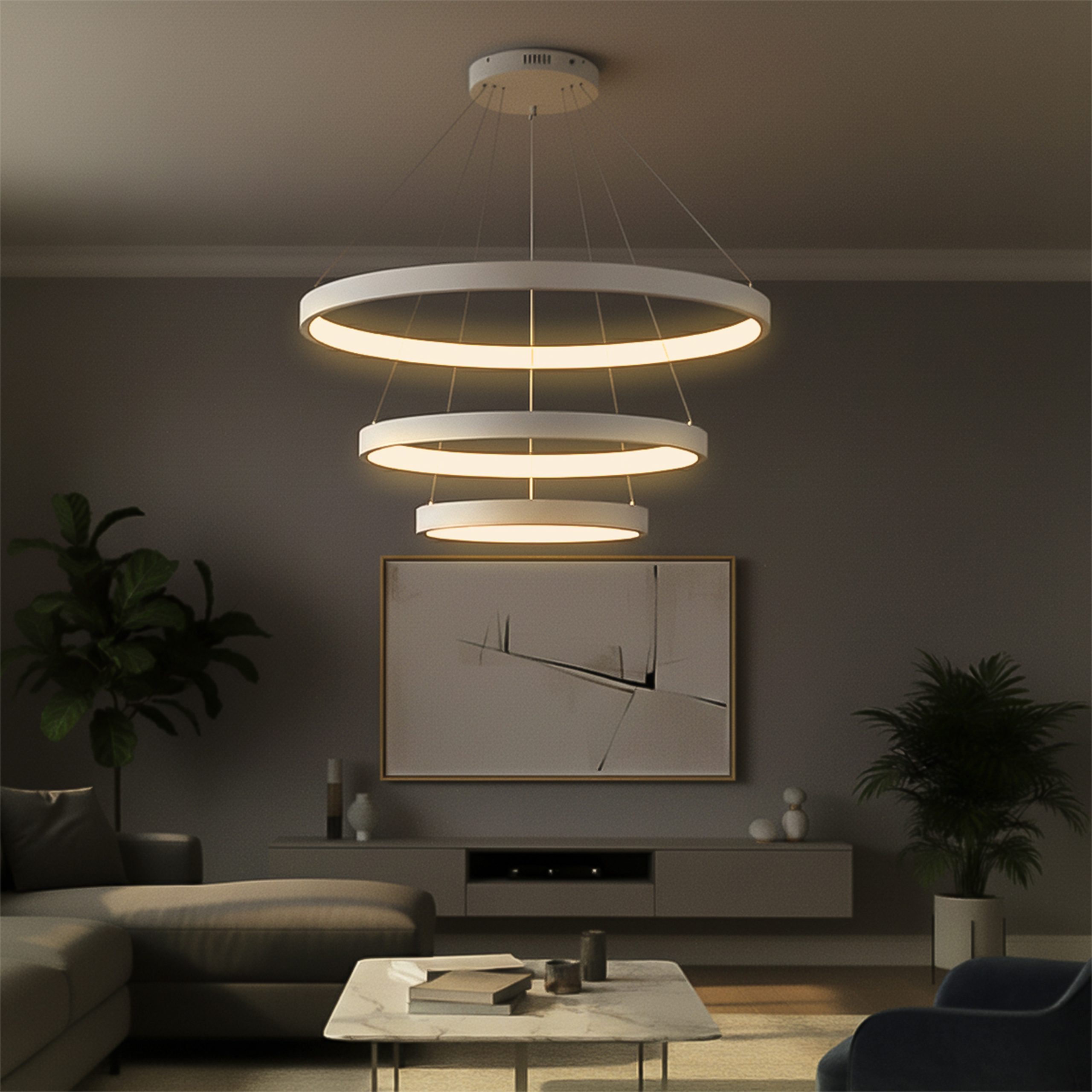 kelvo® NEMESIS KLV- Κρεμαστό Φωτιστικό Οροφής LED 120W 12000lm 180° AC 220-240V IP20 Ρυθμιζόμενο Λευκό CCT με Χειριστήριο από 2700K έως 6000K Dimmable - Lumileds SMD Chip - Λευκό Ματ - Μ80 x Π80 x Υ80cm