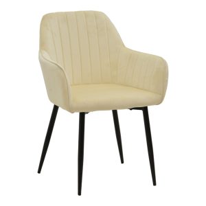 Πολυθρόνα Noor μπεζ βελούδο με πόδι μετάλλου σε μαύρη απόχρωση 58x58x86εκ -Τιμή Σετ 2 τεμ.