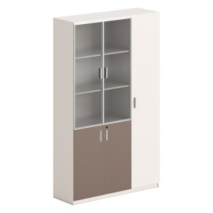 ΒΙΒΛΙΟΘΗΚΗ/ΝΤΟΥΛΑΠΙ NEWLINE ΜΕΛΑΜΙΝΗ ΛΕΥΚΗ-ΑΝΟΙΧΤΟ ΚΑΦΕ--ΓΥΑΛΙ 120x40x200Υεκ