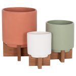 ΣΕΤ 3 Γλάστρες με Teak Βάσεις Tanti Cement 3 Χρώματα