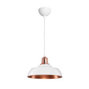 LOAN Μοντέρνο Κρεμαστό Φωτιστικό Οροφής με Ντουί 1 x E27 AC 220-240V IP20 - Λευκό & Μπρονζέ - Μ25.5 x Π25.5 x Υ17cm