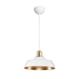 LOAN Μοντέρνο Κρεμαστό Φωτιστικό Οροφής με Ντουί 1 x E27 AC 220-240V IP20 - Λευκό & Χρυσό - Μ25.5 x Π25.5 x Υ17cm