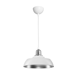 LOAN Μοντέρνο Κρεμαστό Φωτιστικό Οροφής με Ντουί 1 x E27 AC 220-240V IP20 - Λευκό & Ασημί - Μ25.5 x Π25.5 x Υ17cm