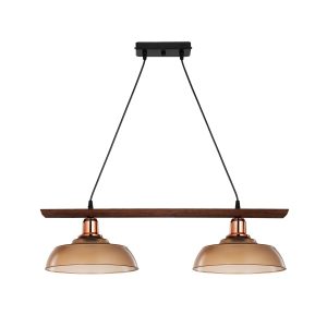 LOAN Μοντέρνο Κρεμαστό Φωτιστικό Οροφής με Ντουί 2 x E27 AC 220-240V IP20 - Καφέ & Μπρονζέ - Μ70 x Π25.5 x Υ19cm