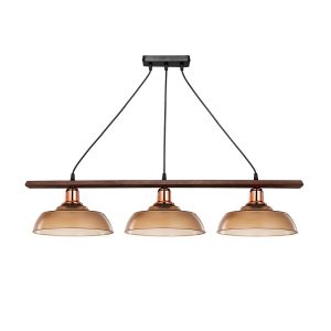 LOAN Μοντέρνο Κρεμαστό Φωτιστικό Οροφής με Ντουί 3 x E27 AC 220-240V IP20 - Καφέ & Μπρονζέ - Μ89 x Π25.5 x Υ19cm