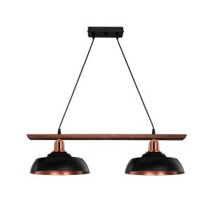 LOAN Μοντέρνο Κρεμαστό Φωτιστικό Οροφής με Ντουί 2 x E27 AC 220-240V IP20 - Μαύρο & Μπρονζέ - Μ70 x Π25.5 x Υ19cm