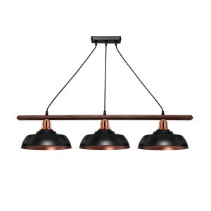 LOAN Μοντέρνο Κρεμαστό Φωτιστικό Οροφής με Ντουί 3 x E27 AC 220-240V IP20 - Μαύρο & Μπρονζέ - Μ89 x Π25.5 x Υ19cm