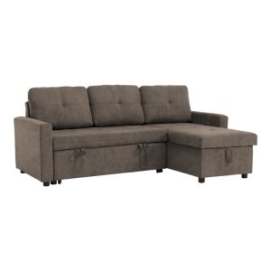 Γωνιακός αναστρέψιμος καναπές κρεβάτι Napora με αποθηκευτικό χώρο γκρι-μπεζ ύφασμα 214x83/138x90εκ