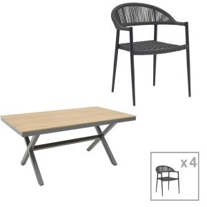 Τραπεζαρία Thorio-Freiburg σετ 5τεμ ανθρακί αλουμίνιο plywood