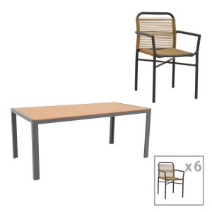 Τραπεζαρία Nares-Clutch σετ 7τεμ ανθρακί αλουμίνιο plywood