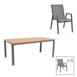 Τραπεζαρία Nares-Azelie σετ 7τεμ ανθρακί αλουμίνιο plywood