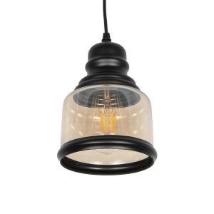 OLIVER Vintage Κρεμαστό Φωτιστικό Οροφής με Ντουί 1 x E27 AC 220-240V IP20 - Μελί & Μαύρο - Μ15 x Π15 x Υ21.5cm