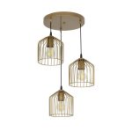 FLIXIO Vintage Κρεμαστό Φωτιστικό Οροφής με Ντουί 3 x E27 AC 220-240V IP20 - Χρυσό - Μ30 x Π30 x Υ70cm