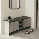Παπουτσοθήκη-σκαμπό Zulla γκρι μπεζ εφε μαρμαρου-μαυρο 110x37x43εκ