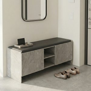 Παπουτσοθήκη-σκαμπό Zulla γκρι μπεζ εφε μαρμαρου-μαυρο 110x37x43εκ