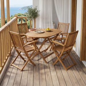 Τραπεζαρία Joter-Falov σετ 5τεμ φυσικό μασίφ ξύλο ακακίας 130x80x72εκ