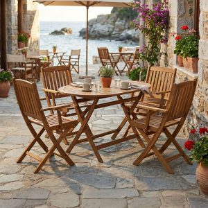 Τραπεζαρία Recofly-Falov σετ 5τεμ φυσικό μασίφ ξύλο ακακίας 130x80x72εκ