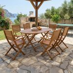 Τραπεζαρία Gorpo-Falov σετ 7τεμ φυσικό μασίφ ξύλο ακακίας 130x80x72εκ