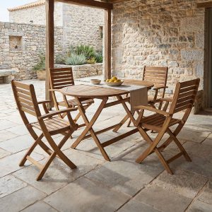 Τραπεζαρία Gorpo-Falov σετ 5τεμ φυσικό μασίφ ξύλο ακακίας 130x80x72εκ