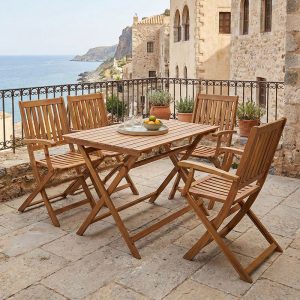 Τραπεζαρία Joter-Jaybo σετ 5τεμ πτυσσόμενο φυσικό μασίφ ξύλο ακακίας 100x65x72εκ