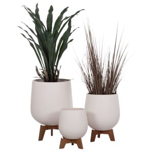 ΣΕΤ 3 Γλάστρες με Teak Βάσεις Tryll Fiber Cement Λευκό