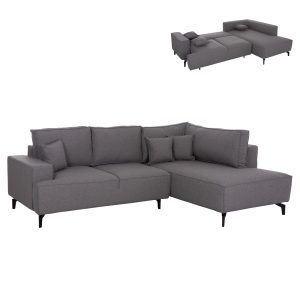 ΓΩΝΙΑΚΟΣ ΚΑΝΑΠΕΣ-ΚΡΕΒΑΤΙ ΜΕ ΑΠΟΘ.ΧΩΡΟ SAFFIRA ΓΚΡΙ ΥΦΑΣΜΑ 270x195x100Υεκ.