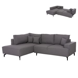 ΓΩΝΙΑΚΟΣ ΚΑΝΑΠΕΣ-ΚΡΕΒΑΤΙ ΜΕ ΑΠΟΘ.ΧΩΡΟ SAFFIRA ΓΚΡΙ ΥΦΑΣΜΑ 270x195x100Υεκ.