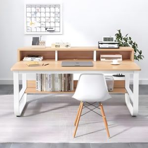 Γραφείο εργασίας Evrepy mdf σε oak απόχρωση με λευκό μέταλλο 100x60x73εκ