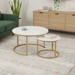 Τραπέζια σαλονιού Solme I 2τεμ σε λευκή μαρμάρου απόχρωση με χρυσά μεταλλικά πόδια